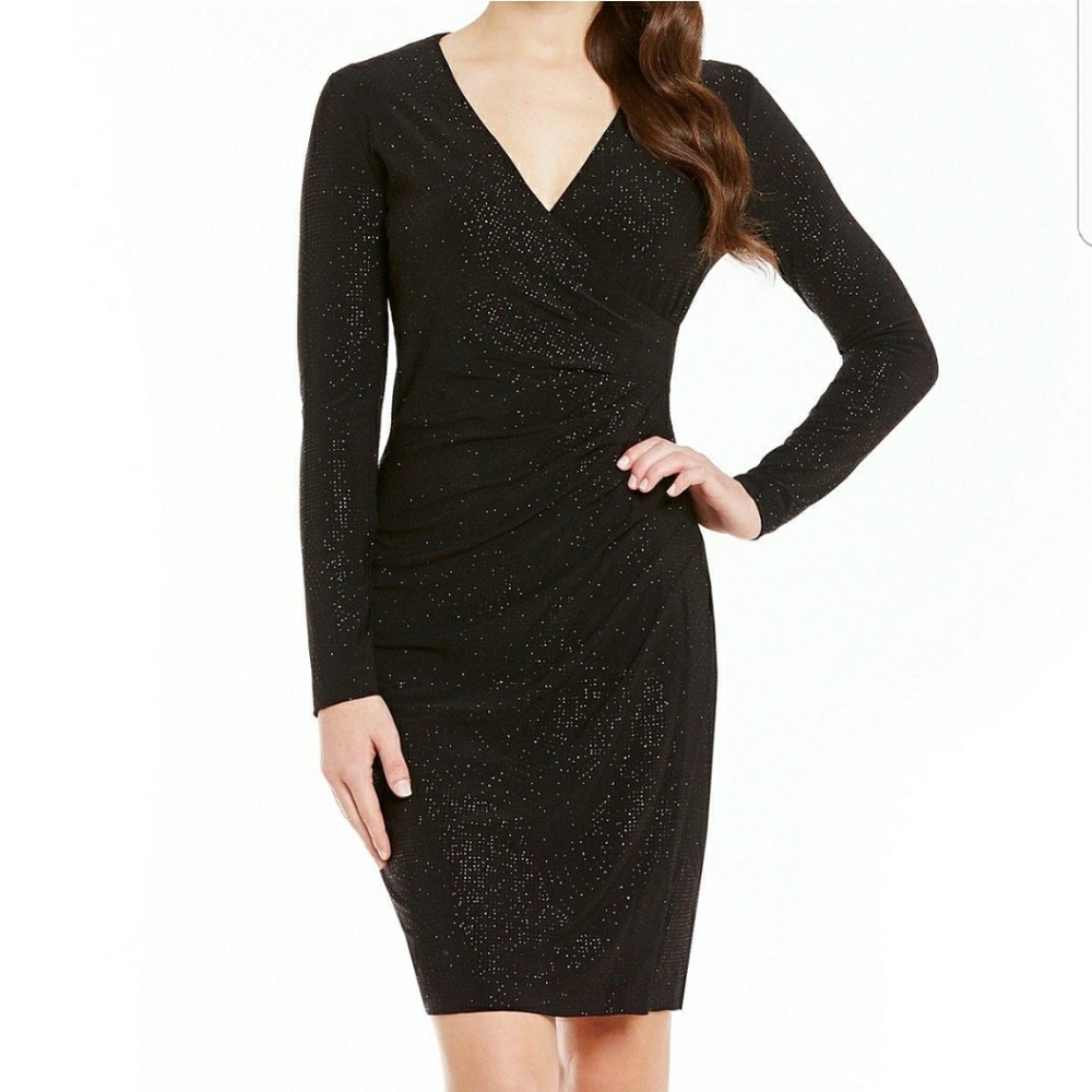 Calvin Klein Black Long-Sleeve Sparkle Ruched Faux
